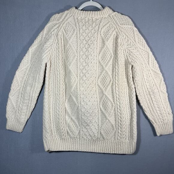 Glen Eany Genuine Donegal Knit 100% Wool Sweater Ireland Long‎ Sleeve Ivory L - Picture 9 of 10